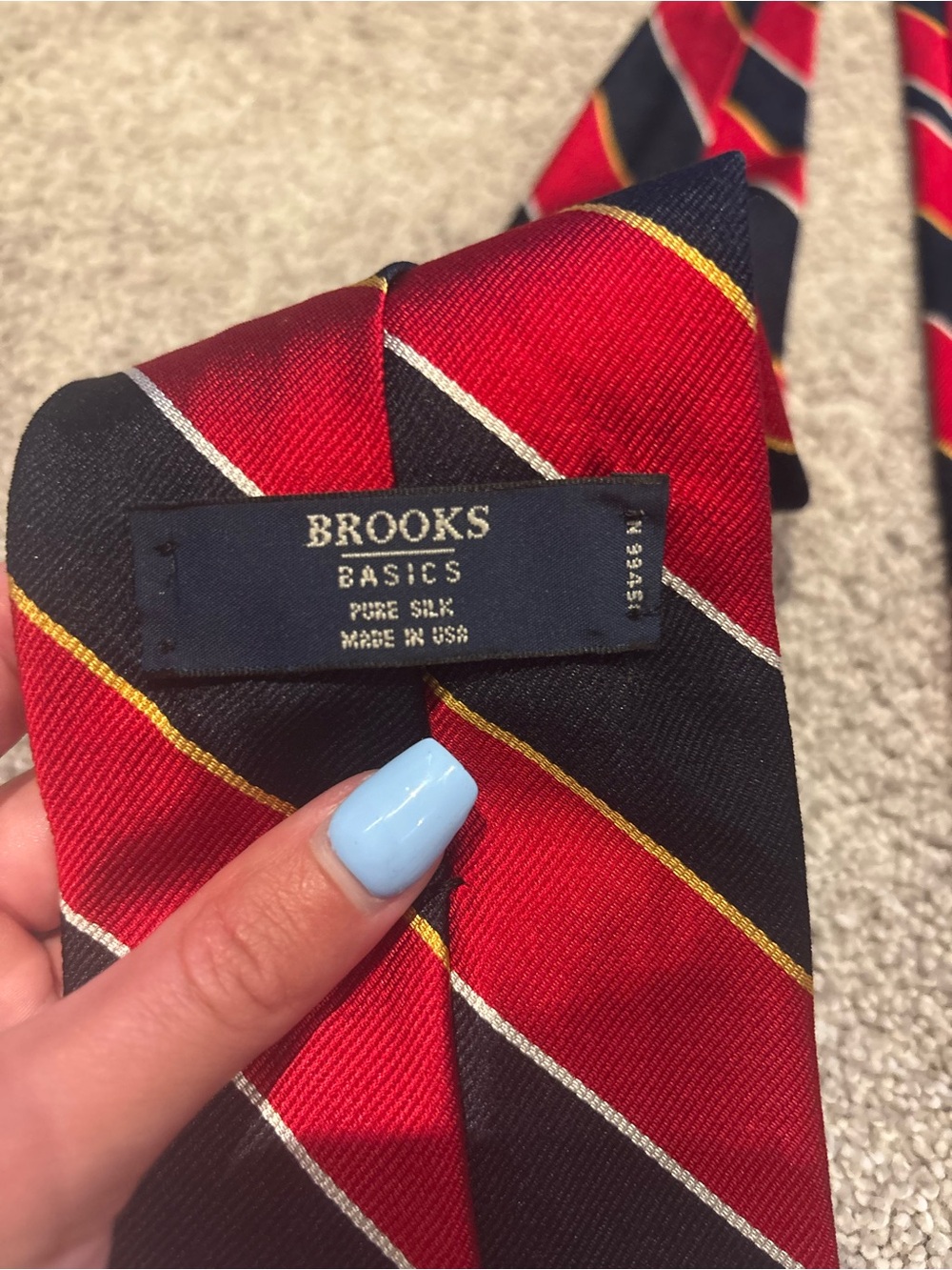 Brooks Basics Red and Navy Striped Silk Tie